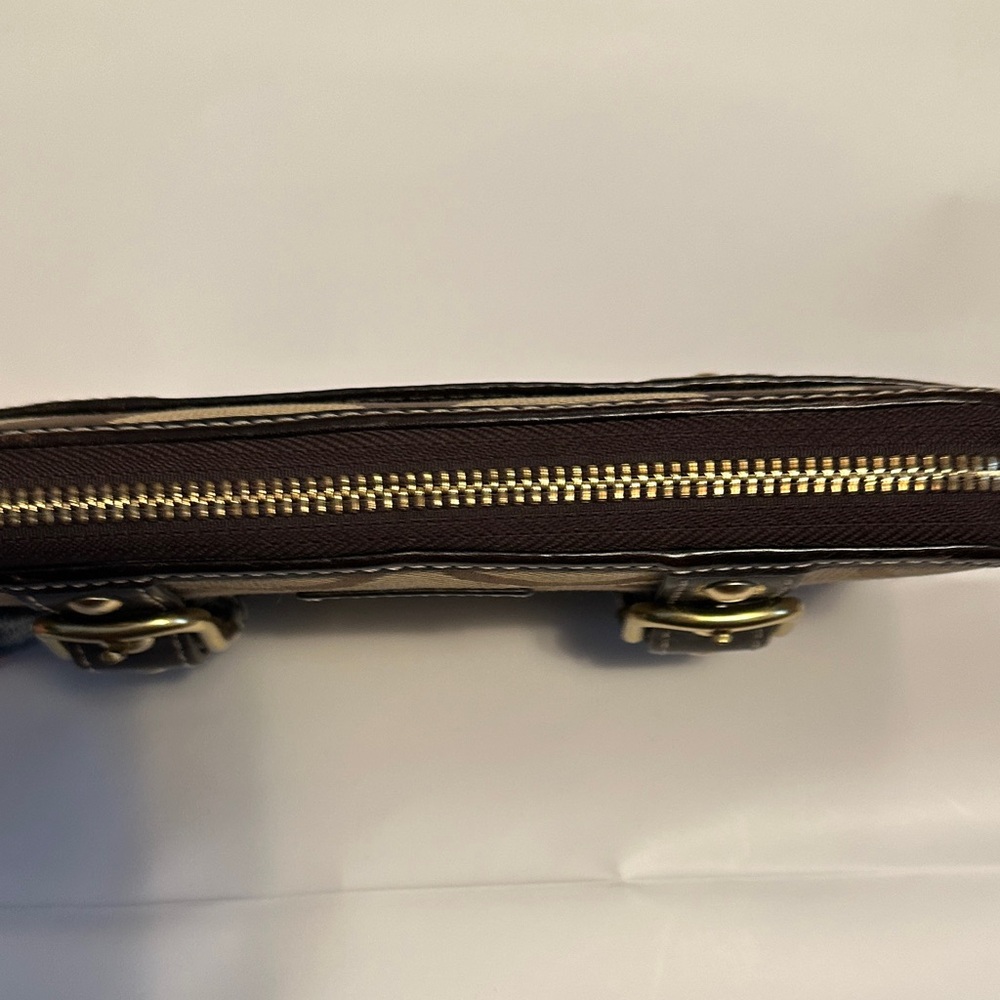 Coach Signature Brown and Tan Wallet with Gold Buckles - Picture 5 of 6
